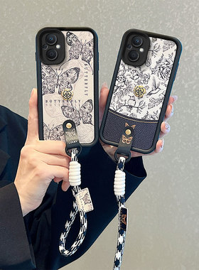 山茶花适用OPPO Reno7Lite手机壳卡通可爱女Reno8Z秋冬小羊皮纹opop reno8Lite潮男女时尚remo7z保护套手绳