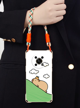 躺平可爱豚鼠适用荣耀Magic4Lite斜跨手机壳X9小众日韩超萌X30卡通少女X40GT硅胶时尚男女Magic4Lite个性手