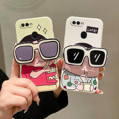 适用OPPO A7手机壳可爱少女pbbmoo卡通软壳opop a7x保护套ins风搞怪小新PBFM00眼镜支架oopp a7x日韩学生硅胶