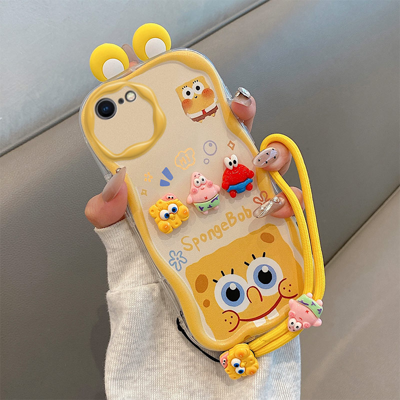 库洛米立体耳朵适用iPhone7手机壳海绵宝宝苹果7Plus/8p派大星公仔ip8plus奶油纹软边趣味可爱壳