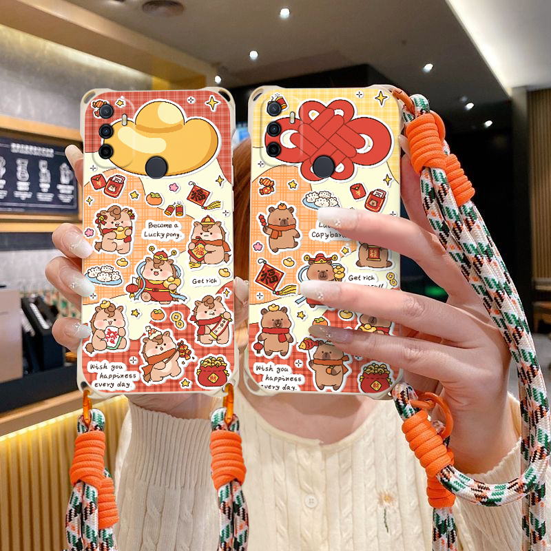 卡通斜跨硅胶手绳防摔手机壳