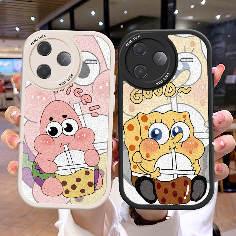 适用小米POCOF4手机壳情侣海绵宝宝POCOF5Pro全包POCOF6PRO5G男女防摔POCOX3Gt国际版卡通皮纹软边趣味可爱壳