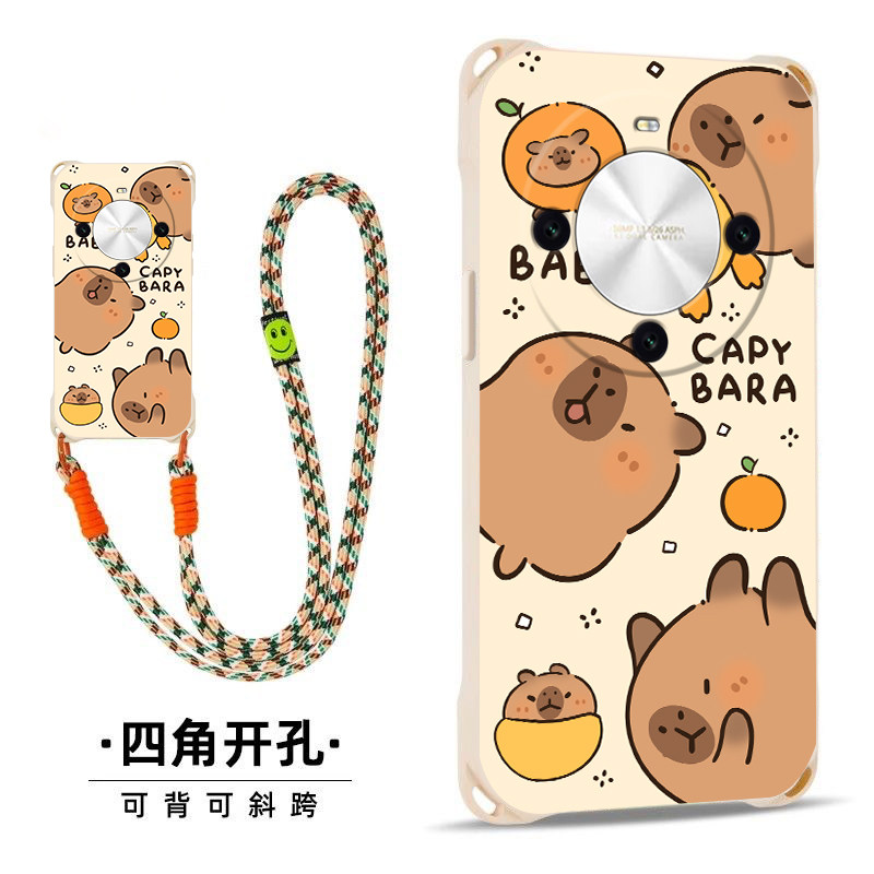 卡皮巴拉适用红米A3斜跨手机壳小众日韩超萌卡通可爱少女硅胶时尚男女A3个性手绳A3保护套简约全包边