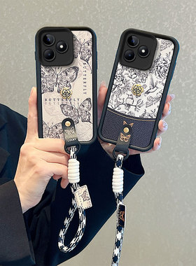 山茶花适用realme真我C51手机壳卡通可爱女NarzoN53秋冬relamec53小羊皮纹n53潮牌时尚学生reamle c51保护套