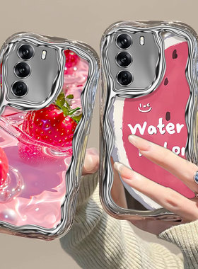 夏天草莓适用oppo findx6手机壳opopr17电镀高颜值0pporeno10pro保护套gt5pro可爱少女oopp a72日韩小众a3pro