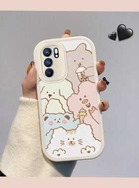 适用opporeno6手机壳ins日韩女款0pp0r网红硅胶opopreno6卡通软皮纹ooporeno6保护套全包reni6搞怪少女PEQM00