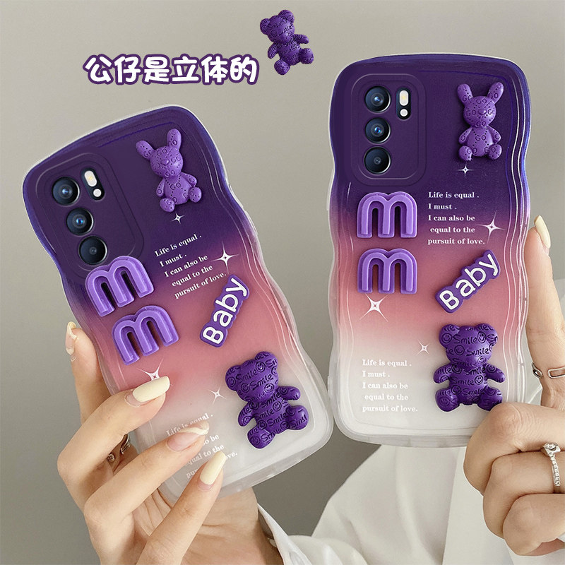 适用于OPPO Reno6手机壳新款日韩女款PEQM00时尚立体公仔opopreno6保护套ins风0pporeno6渐变色高级感reon6潮