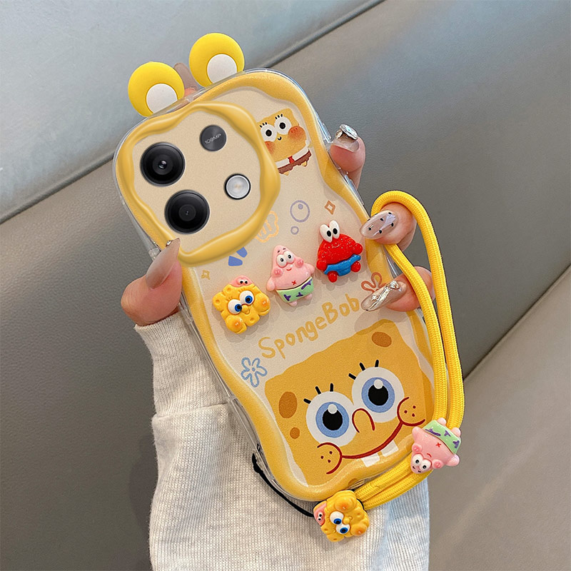 库洛米立体耳朵适用小米POCOM6Pro4G手机壳海绵宝宝派大星公仔奶油纹软边趣味可爱壳