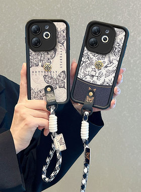 山茶花适用传音INFINIX smart8手机壳卡通可爱女smrat8创意皮纹smart8秋冬小羊皮纹smart8潮女保护套samrt8