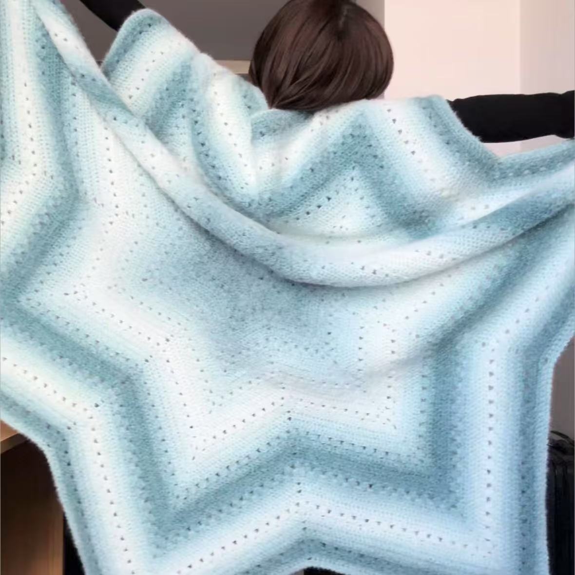 七星毯材料包毛线毯子编织diy手工钩针织渐变铃兰花星星毯彩虹色
