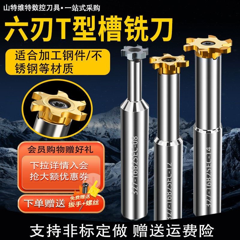 德国进口六刃钨钢T型槽刀杆加长硬质合金T形铣刀内孔槽刀大切深T