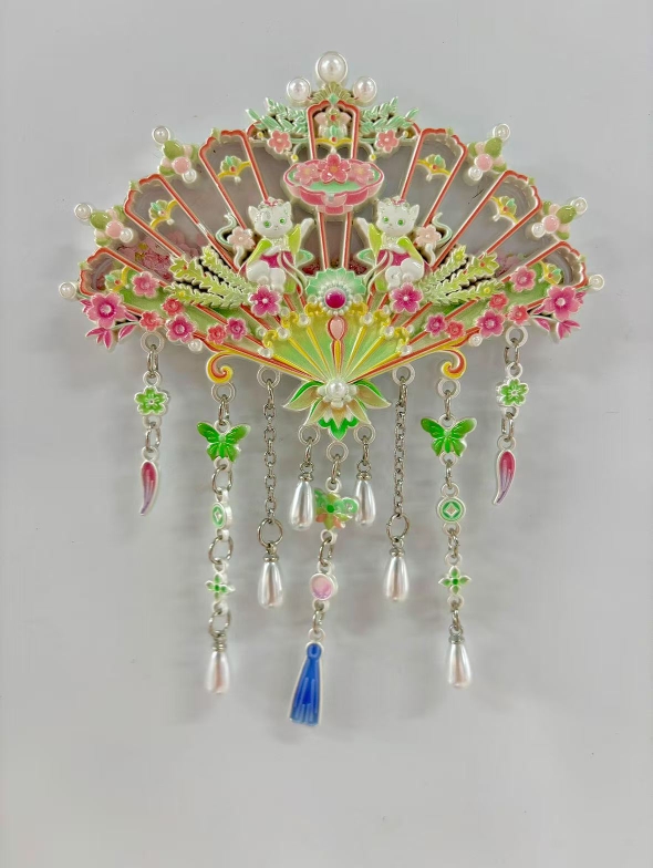 糗糗庄园古风扇形流沙流苏金属冰箱贴