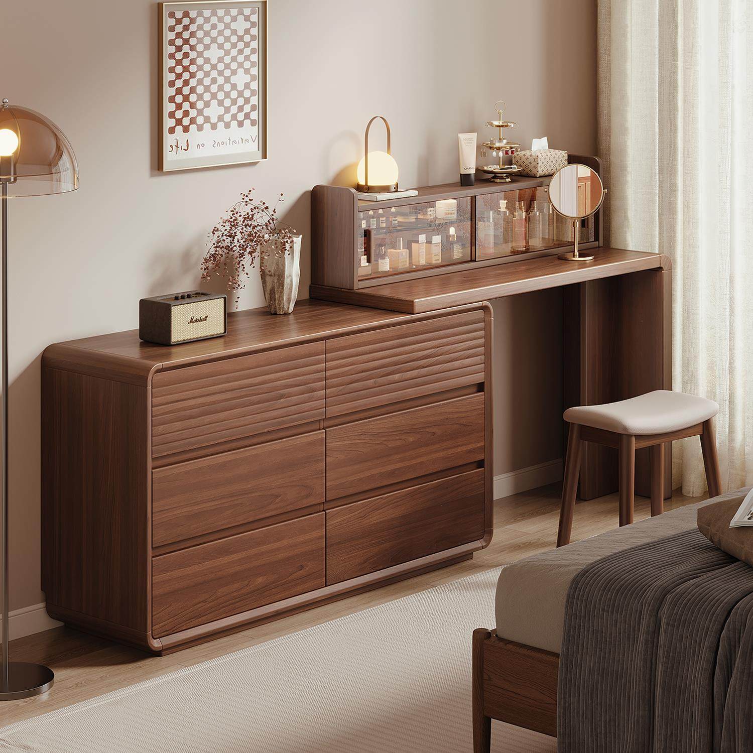 转角实木斗柜一体新中式卧室实木化妆桌床头半包围L型收纳置物柜,收纳整理,书桌收纳置物架,淘宝优惠券,粉丝福利购,淘宝优惠卷