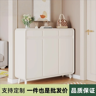 奶油风白色全实木鞋柜两三门现代简约家用入户门口玄关靠墙收纳柜