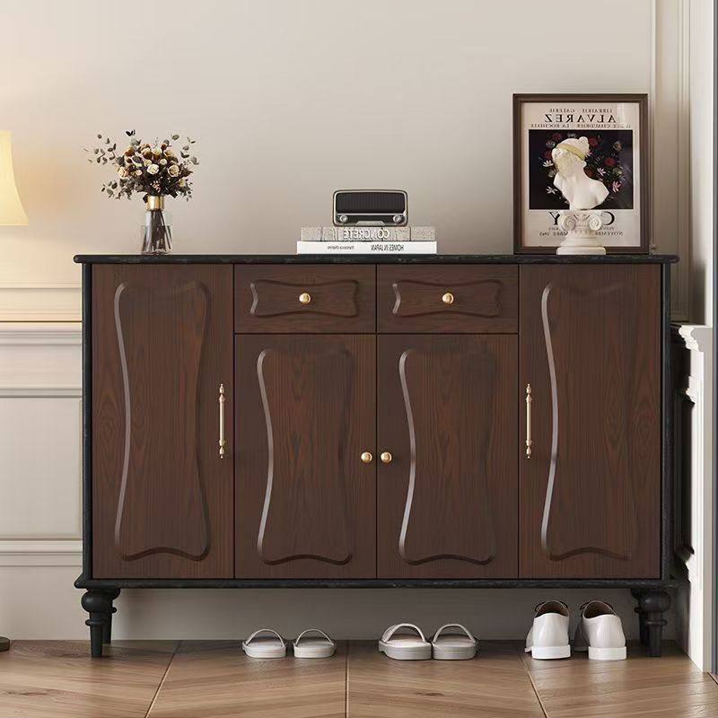 新法式黑色实木鞋柜门口大容量玄关门厅复古进门入户古风鞋架一体