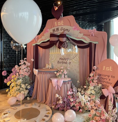 小红书粉色法式复古宝宝宴生日宴周岁宴百日宴背景KT板布置装饰
