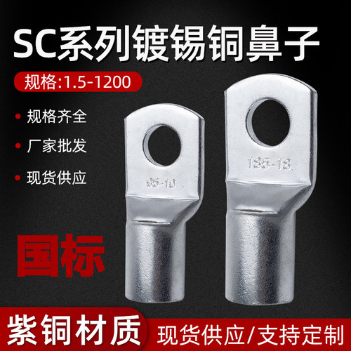 国标SC窥口铜鼻子紫铜镀锡线耳