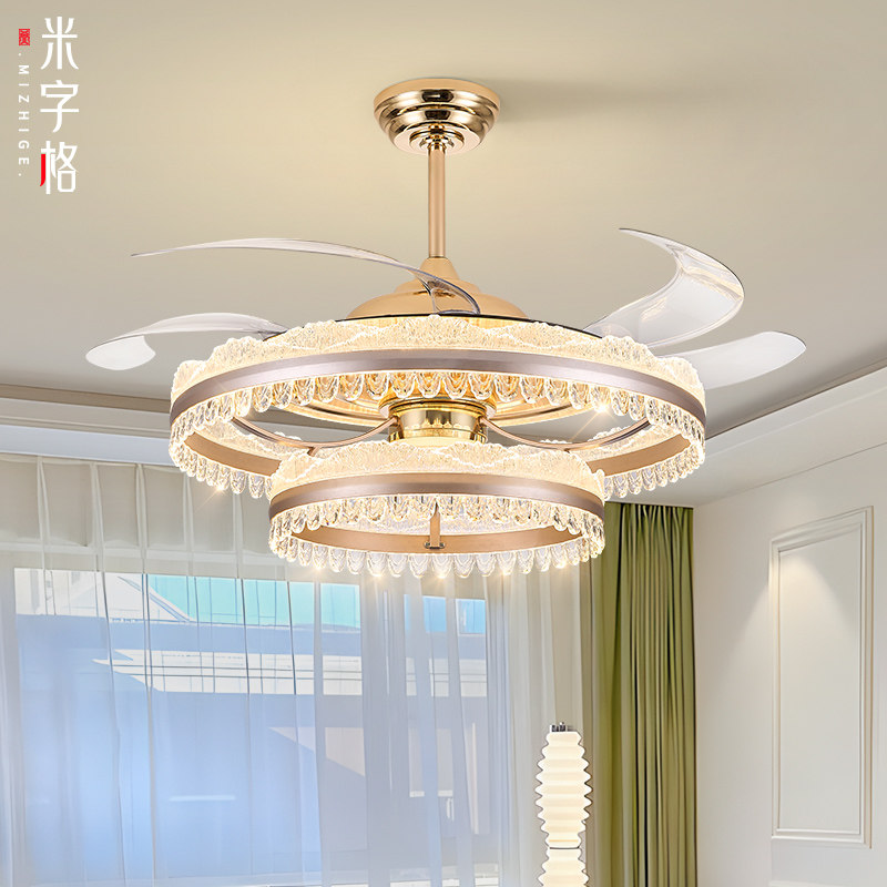 风扇灯吊扇灯家用一体吊灯客厅现代轻奢水晶餐厅灯2026新款电扇灯