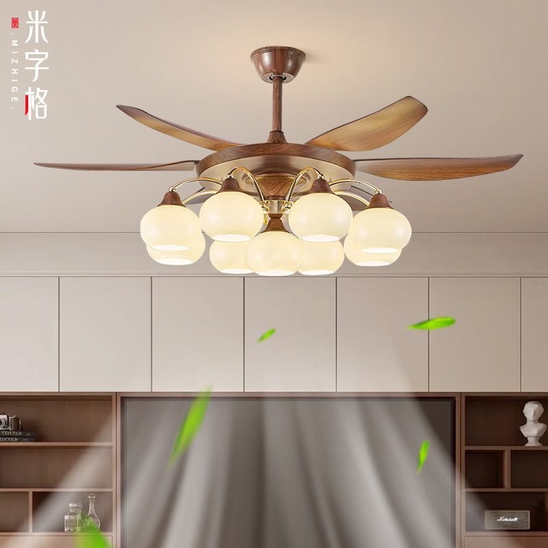 风扇灯吊扇灯家用一体吊灯2026新款客厅餐厅灯大风力中古风扇吊灯