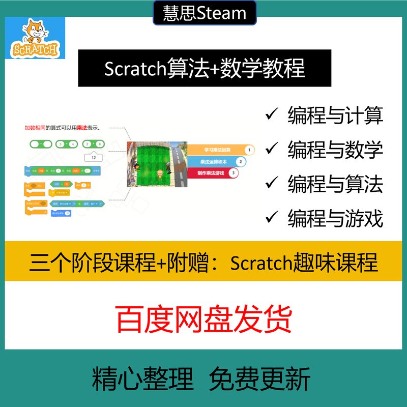 2024新款33节趣味scratch编程数学算法高阶课程素材源码PPT特色课