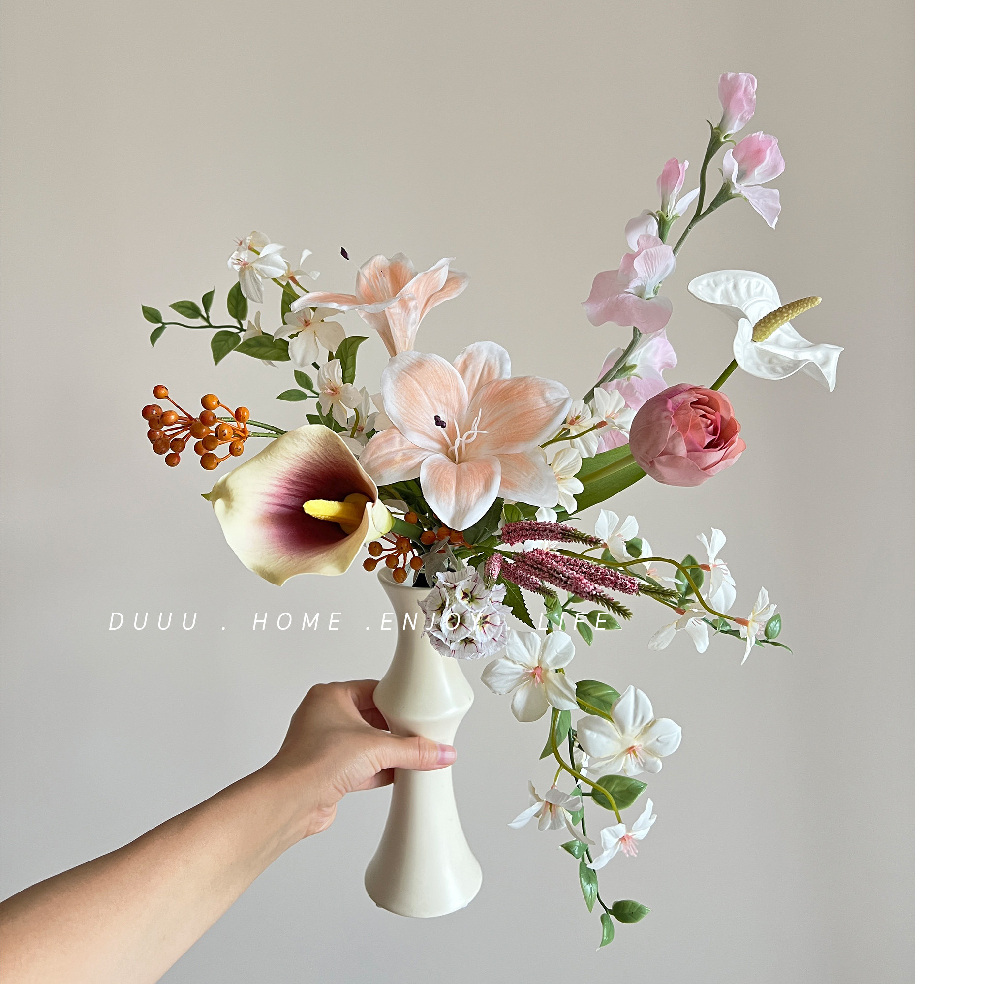 duuuhome原创法式复古粉质感仿真花束成品假花瓶花艺餐桌装饰软装,家居饰品,仿真花/假花,淘宝优惠券,粉丝福利购,淘宝优惠卷
