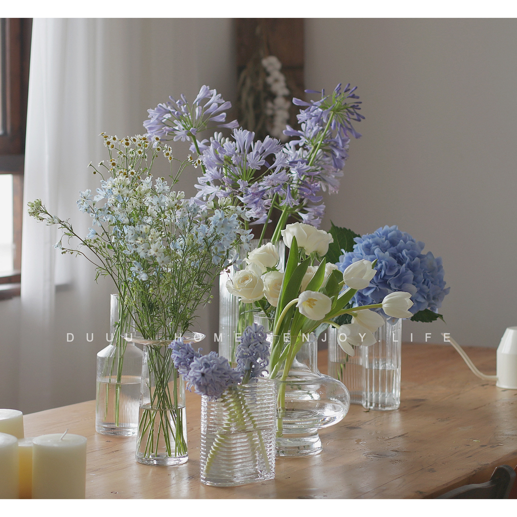 duuuhome现代简约郁金香玻璃花瓶客厅餐桌样板间小众花器家居摆件,家居饰品,花瓶,淘宝优惠券,粉丝福利购,淘宝优惠卷