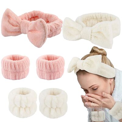Bow Headband Wristband Set Towel Elastic Soft Washing Face S
