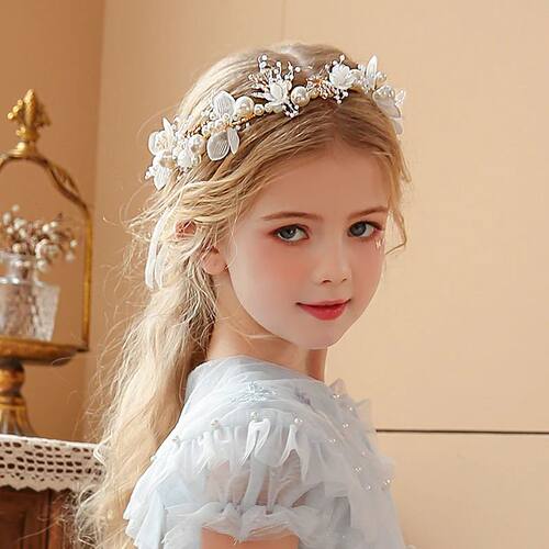 Princess Pearl Flower Wreath Headbands Elegant Sweet Girls H