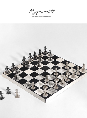 Mspirit 天然马毛黑白棋盘格国际象棋摆件样板房售楼处客厅装饰品