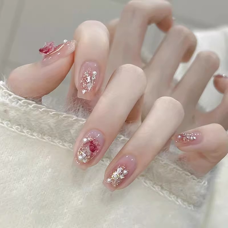 GC【哥特玫瑰】手工穿戴甲轻奢玫瑰珍珠高级爆闪仙女假指甲可拆卸