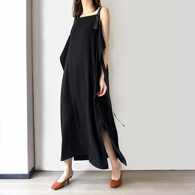 韩版连衣裙2020夏季宽松显瘦无袖背心裙女开叉中长款过膝气质长裙