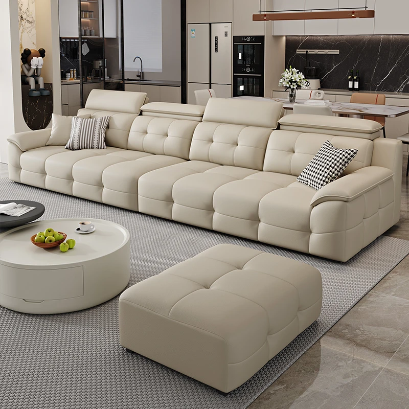 意式极简劳伦斯真皮沙发2025新款高靠背直排小户型客厅奶油风沙发