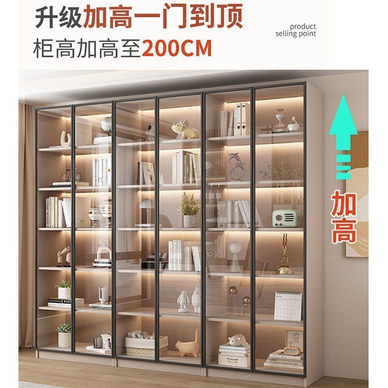 新中式书柜一门到顶加高客厅带玻璃门展示储物柜家用书房门墙书架