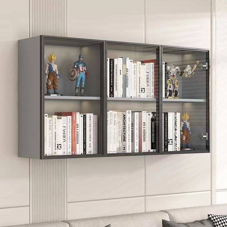 墙上书架书柜实木墙壁吊柜轻奢玻璃门手办展示柜收纳储物柜壁柜