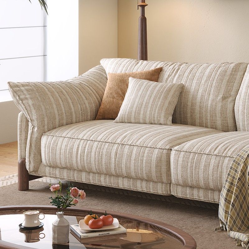 新款奶油吟雪沙发中古风艺术条纹流星棉麻直排拆洗布艺沙发小户型