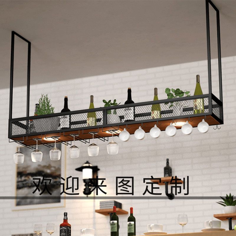 定制铁艺吧台吊架倒挂红酒杯架酒架置物架悬挂式酒吧壁挂式收纳架图片
