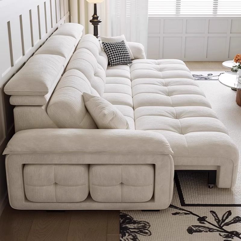雪尼尔布艺沙发床零靠墙法式奶油风客厅语音电动伸缩功能家庭影院