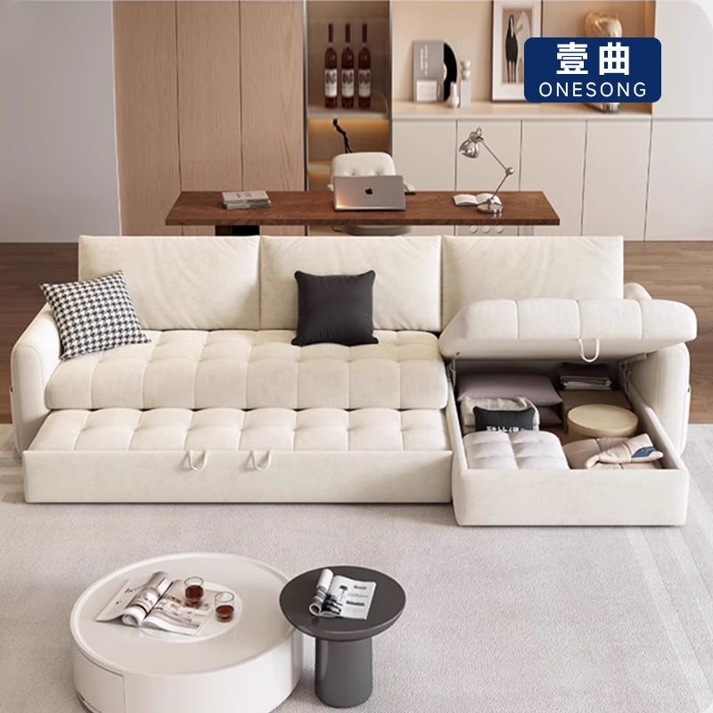 壹曲雪尼尔绒奶油风贵妃位沙发床多功能一体储物可折叠客厅小户型