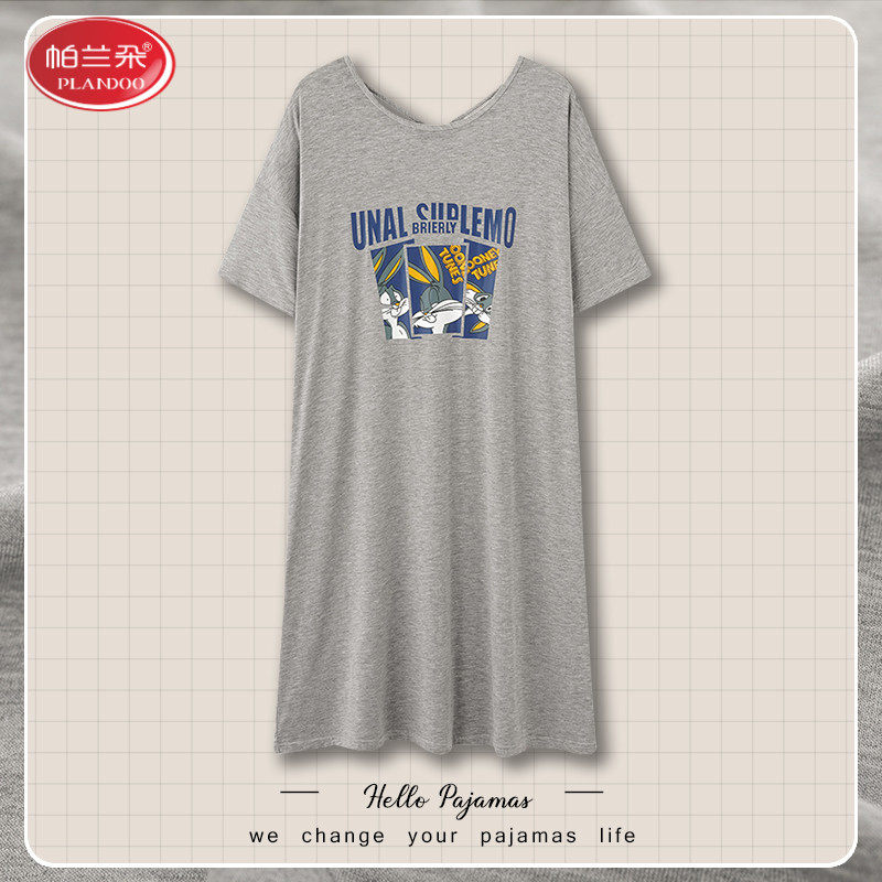 帕兰朵睡裙女夏季莫代尔短袖2024新款大码冰丝睡衣女士夏天连衣裙