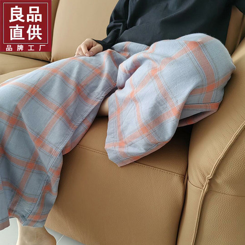 纯棉双层纱布长裤阔腿裤宽松