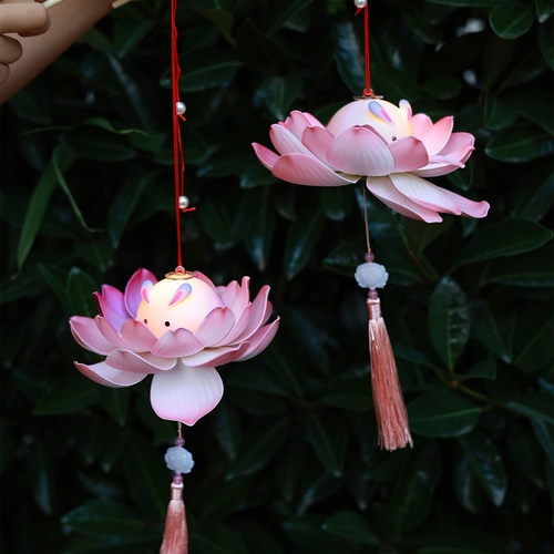 元旦节灯笼2025新款莲花灯手工diy材料包儿童手提古风兔子荷花灯