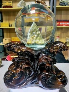 可定制招远天然金矿原石水晶球玄关茶室前台家居办公开业桌面摆件