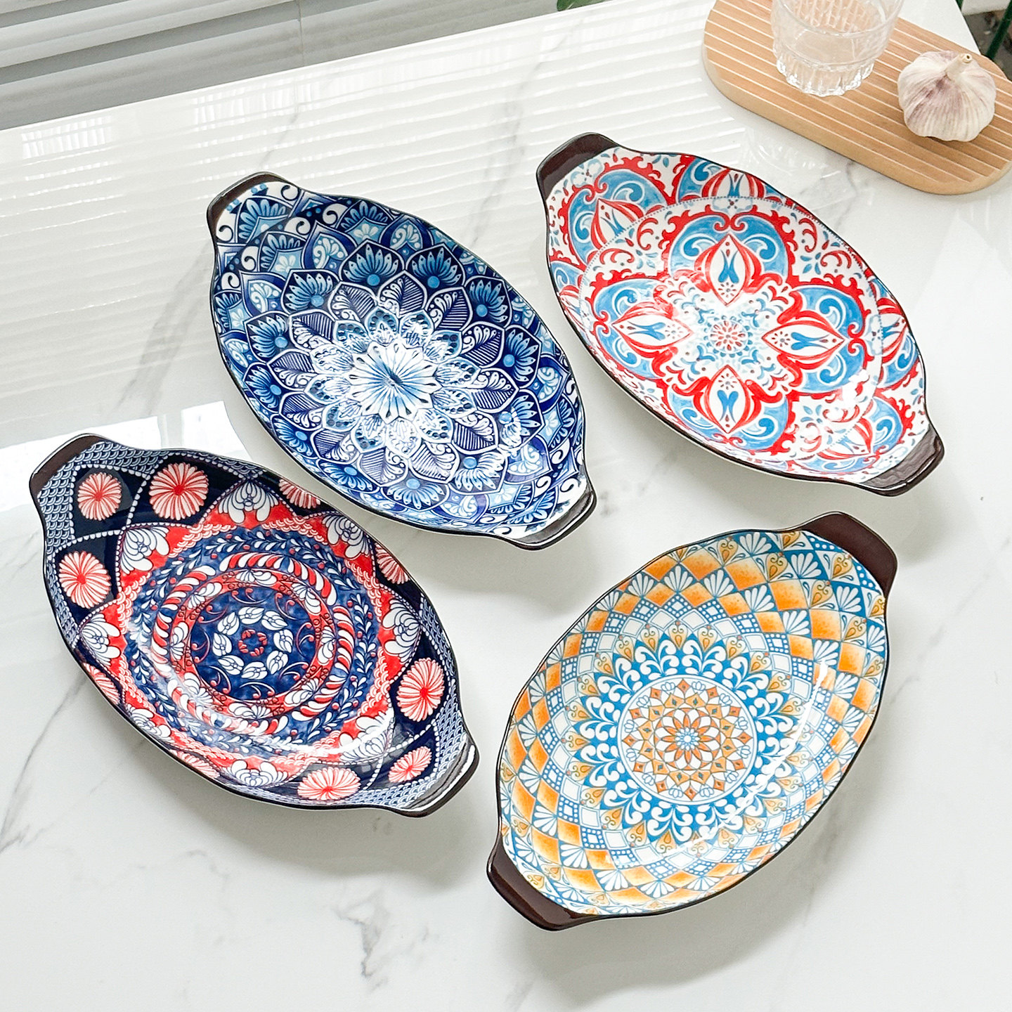 陶瓷釉下彩波西米亚双耳鱼盘餐具家用2025新款蒸鱼专用盘大号鱼碟,餐饮具,盘,淘宝优惠券,粉丝福利购,淘宝优惠卷