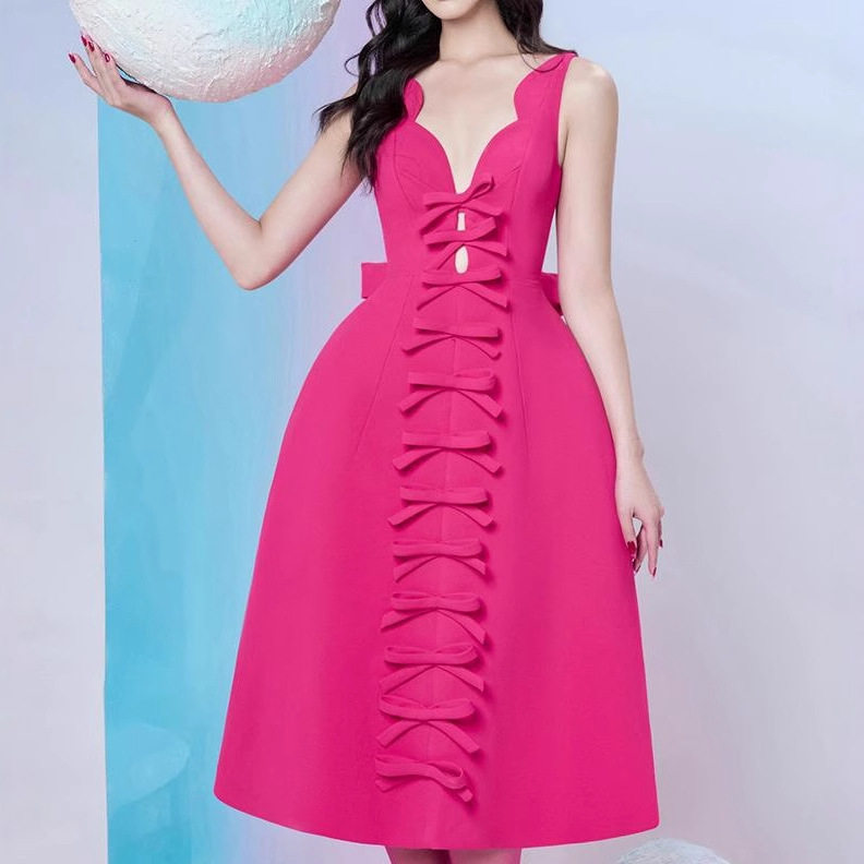 新款推荐越南小众春季礼服裙宴会生日派对小蝴蝶结连衣裙子1253