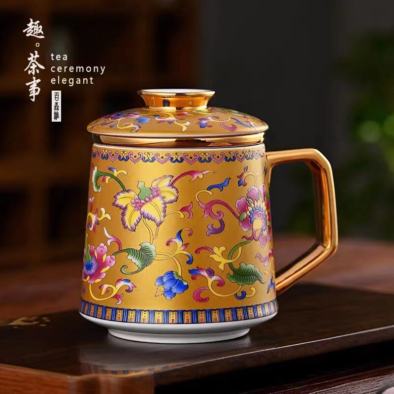 小杨哥推荐陶瓷泡茶杯珐琅彩茶杯家用个人专用高端茶水分离杯网红
