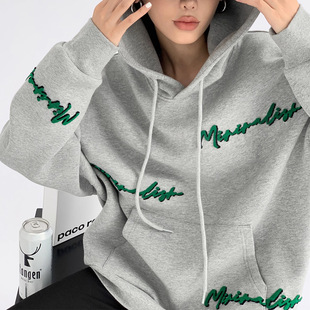 整件绣花 日系设计师topwhit新款 牛奶丝复合卫衣 加绒款 连帽 薄款