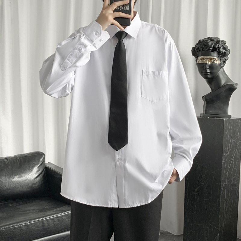 cherry kitty日系dk制服长袖白衬衫男士春季潮流宽松大码纯色