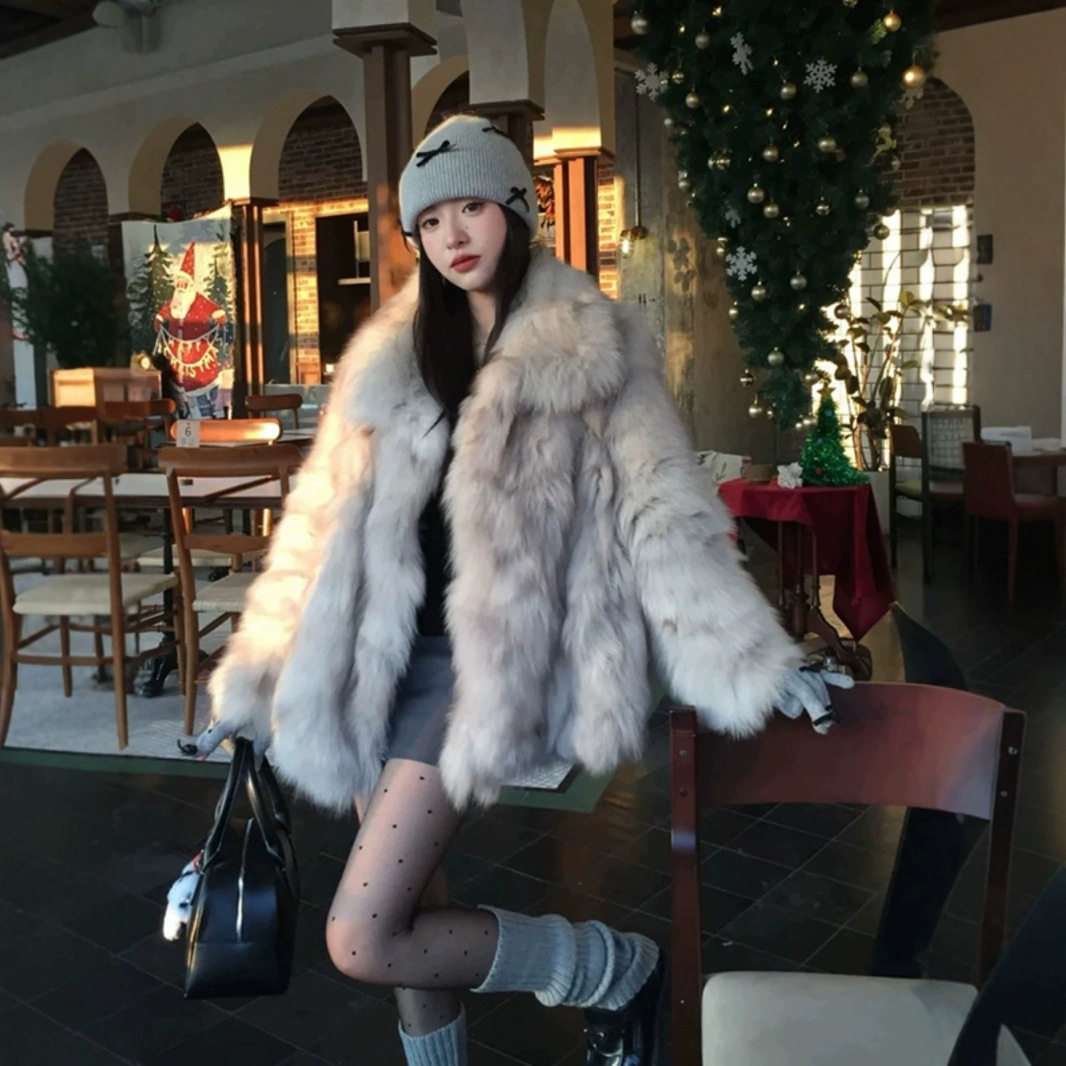 日本cherry kitty冬狐狸毛环保皮草外套女中长款宽松加厚皮毛