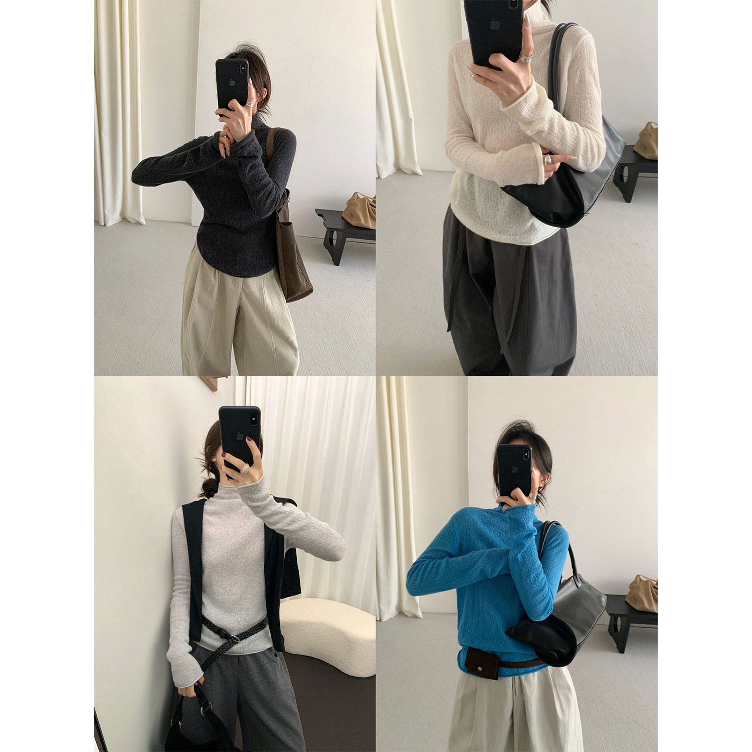 日系设计师topwhit 羊毛质感基础百搭显瘦半高领打底针织毛衣女