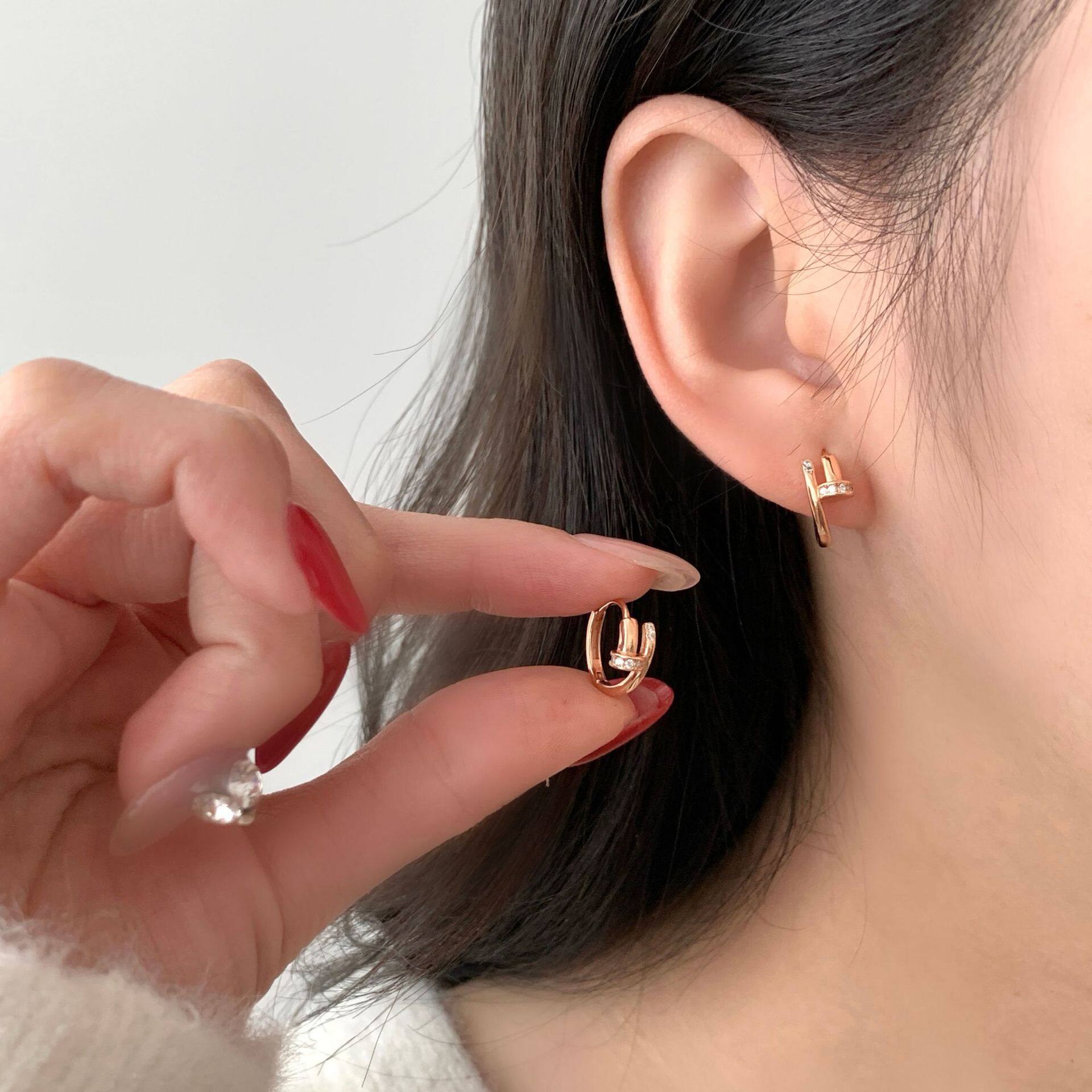 日系设计师topwhits银镶钻钉子耳环女款轻奢复古高级感小众设计